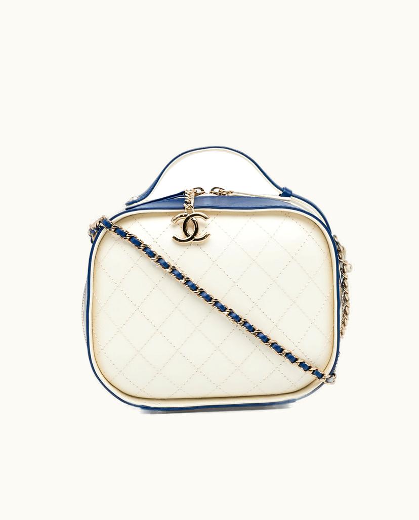 Chanel Chanel Small Crumpled Calfskin Vanity Case White x Blue Handbag