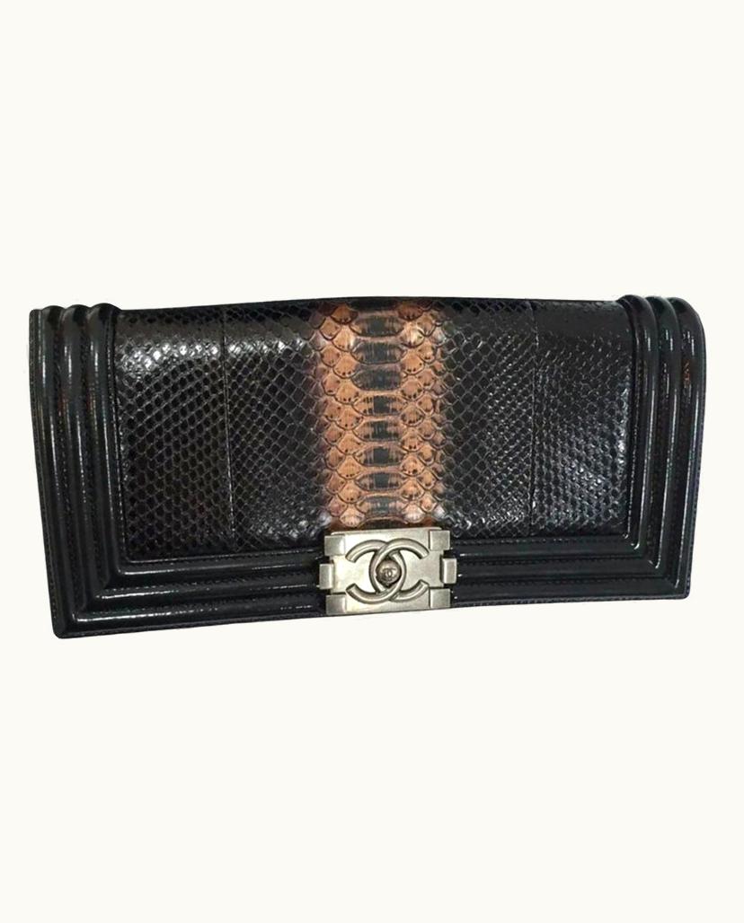 Chanel Chanel Boy Clutch Python Patent Leather in Black