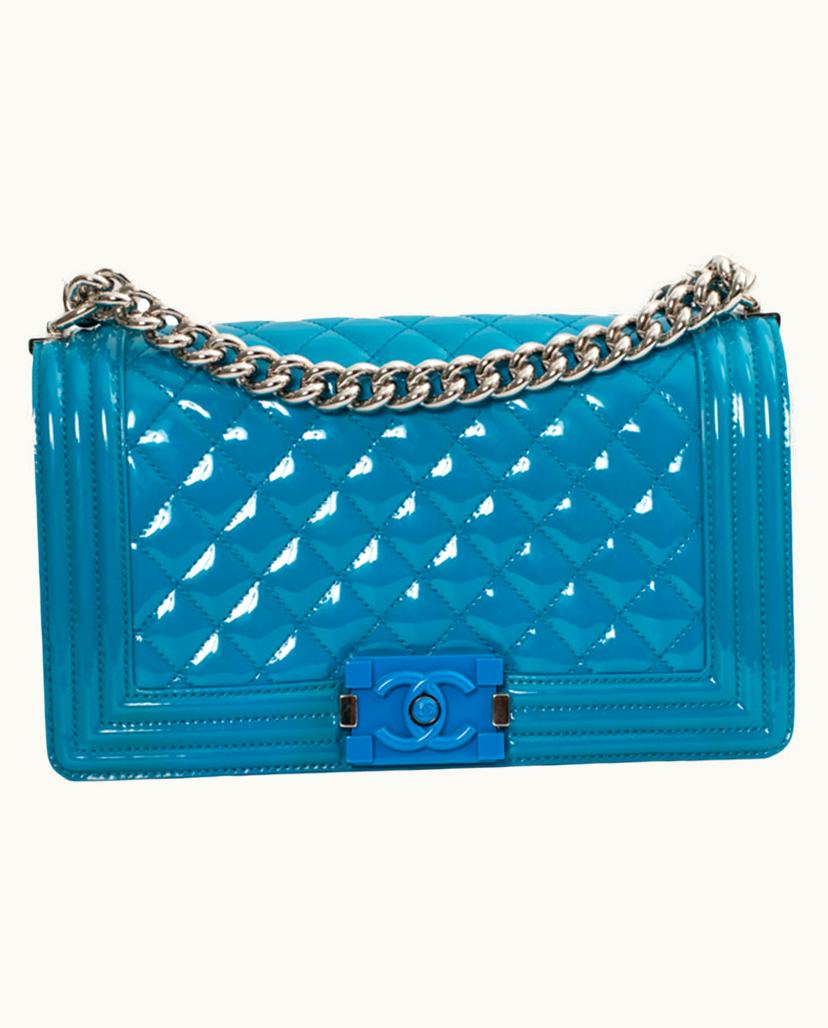 Chanel Chanel Boy Bag Patent Leather Blue Luxe Shoulder Bag