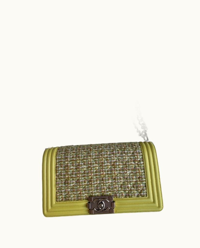 Chanel Chanel Boy Bag Medium Tweed Leather Crossbody Yellow