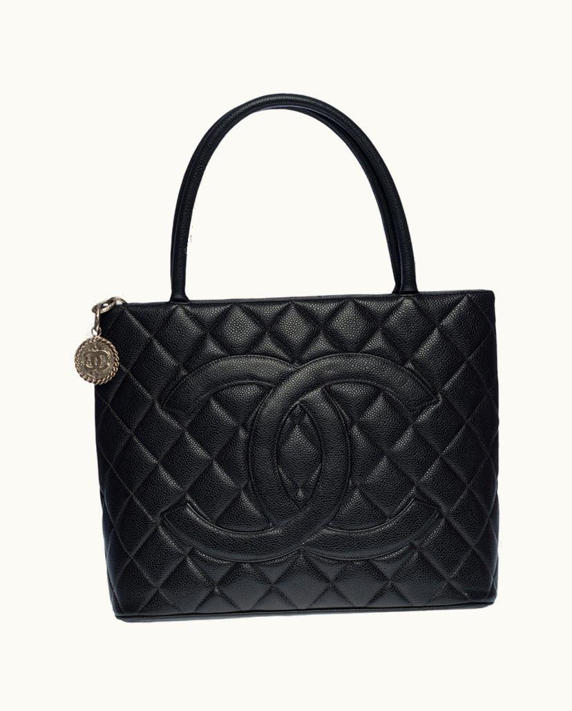 Chanel Chanel Cabas Medallion Leather Tote Black Gray