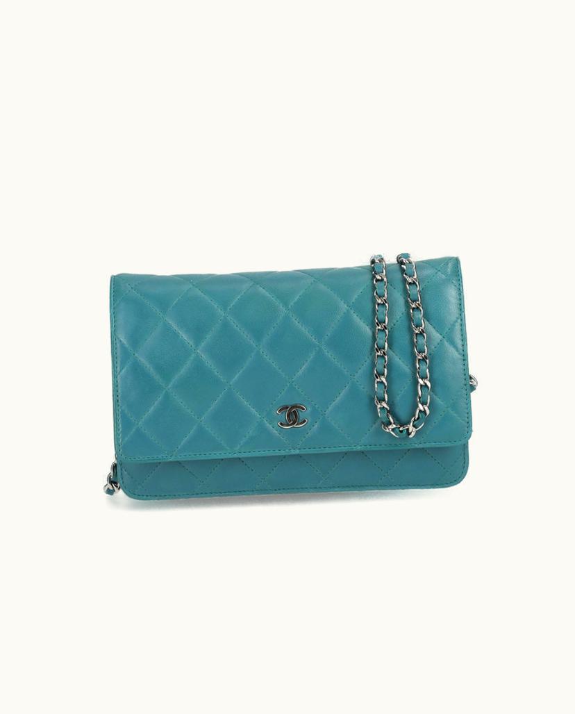 Chanel CHANEL Vintage Wallet On Chain Quilted Leather Teal