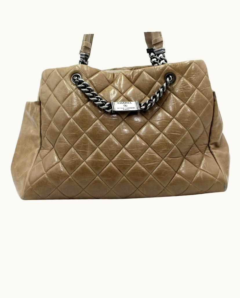 Chanel Chanel Women's Shopping Tote Leather In Khaki