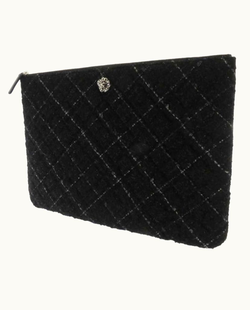 Chanel CHANEL Camellia Clutch Bag - Black Lambskin Tweed