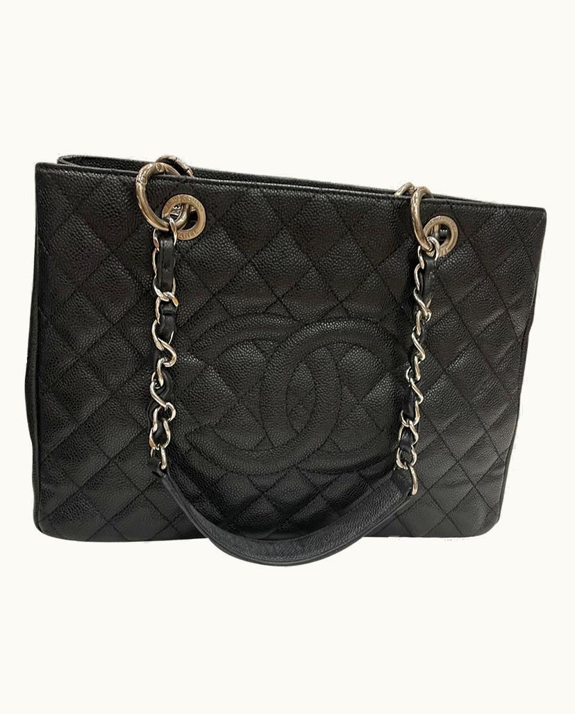 Chanel Chanel Women's Shopping Tote Leather In Black Classic Silver Finishes