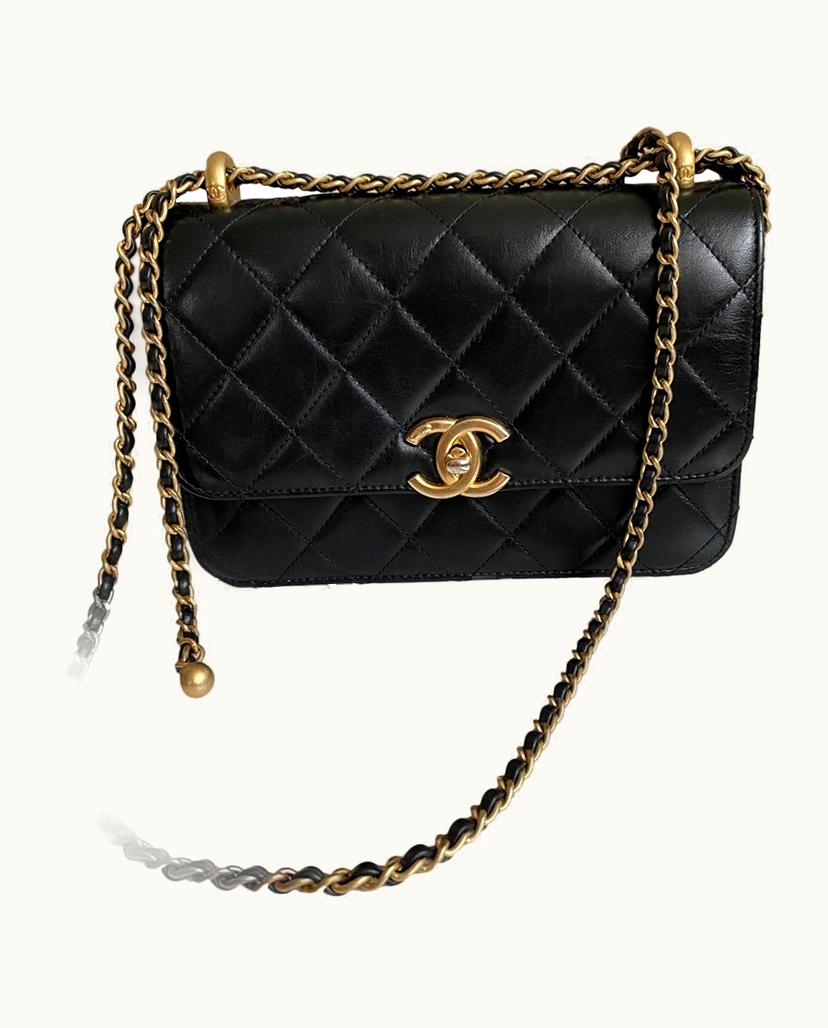 Chanel Chanel Classic Chain Top Handle Bag Leather Black & Burgundy