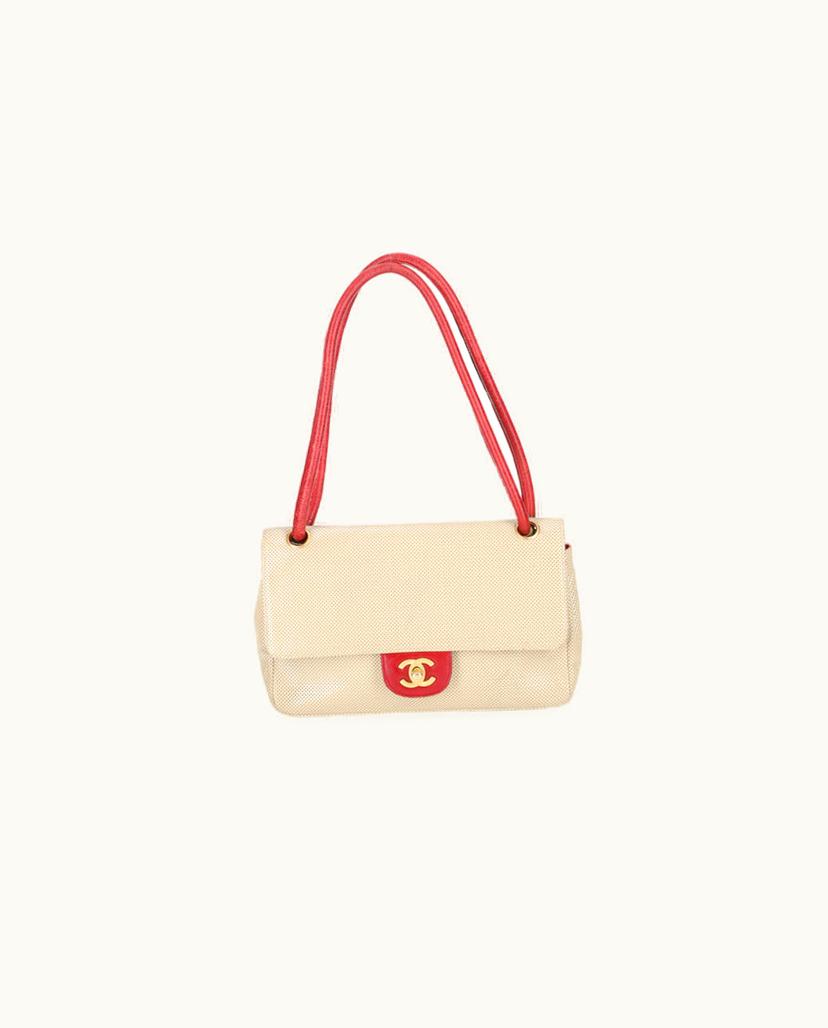 Chanel Chanel Vintage Perforated Flap Bag Cream Red Leather Gold-Tone Shoulder Bag