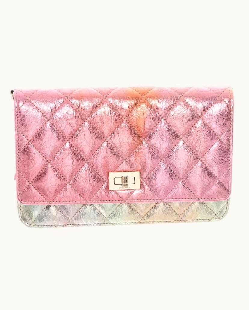 Chanel Chanel Diamond Gradient Leather Wallet On Chain Pink Gold Turquoise
