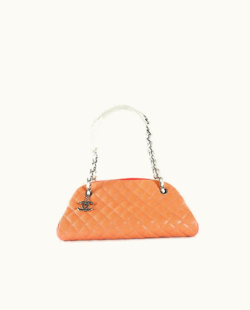 Chanel Chanel Just Mademoiselle Medium Bowling Bag Caviar Leather Two-Tone Peach & Light Grey
