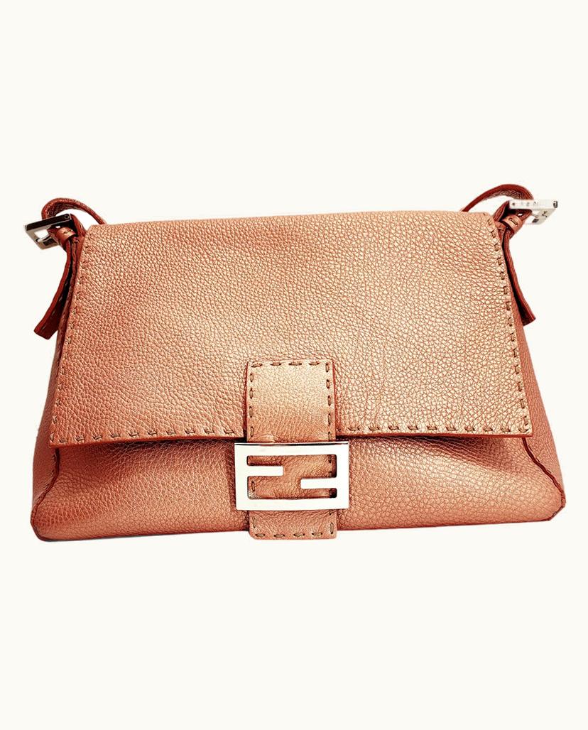 Fendi Fendi Mama Forever Selleria Cuoio Romano Baguette Bag Leather in Pink/Nude/Metallic Tan