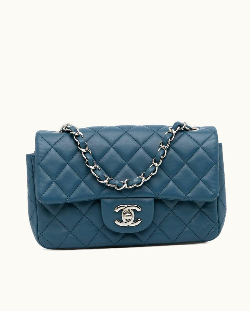 Chanel Chanel Mini Classic Lambskin Rectangular Single Flap Bag Blue