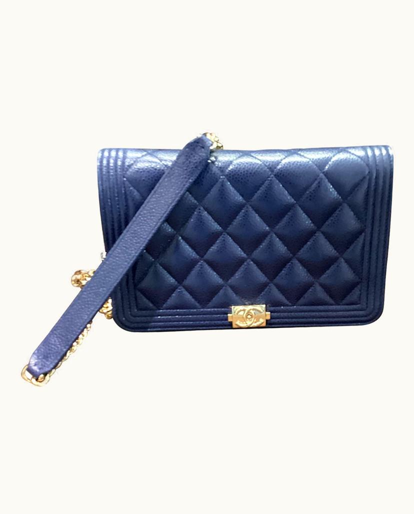 Chanel Chanel Women's Boy Wallet On Chain Leather In Blue