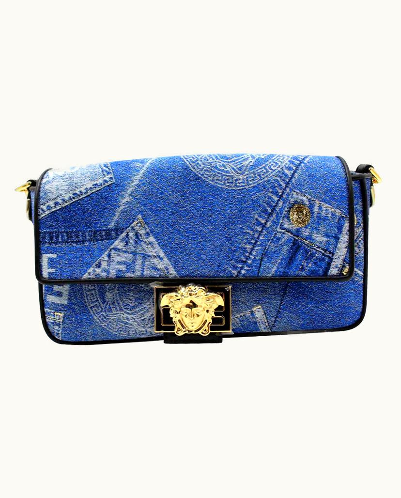 Fendi Fendi Baguette Baguette Bag Canvas Blue Gold