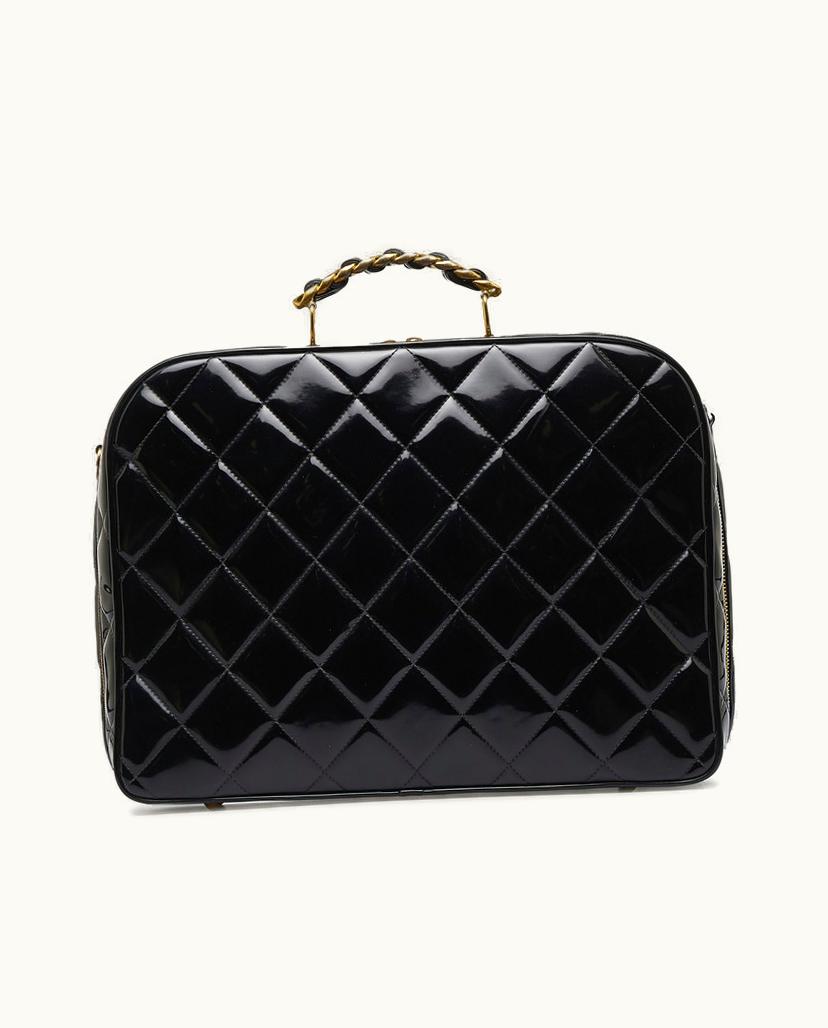 Chanel Chanel Quilted Patent Leather Chain Lunch Box Bag in Black
