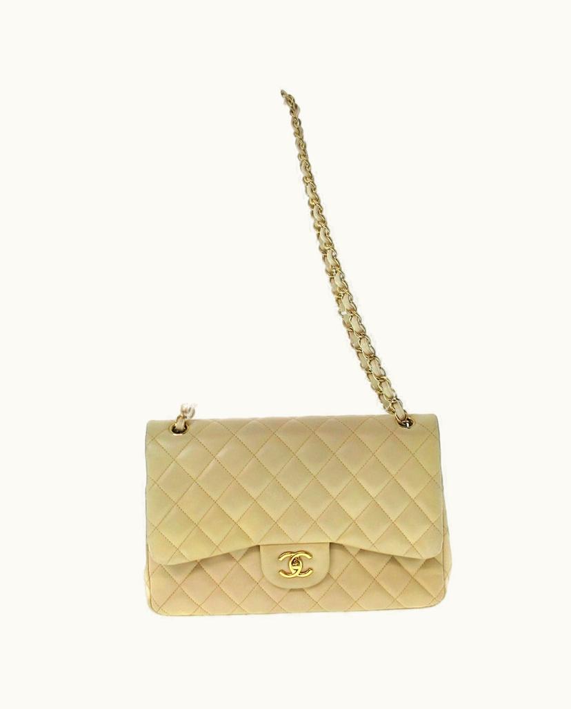 Chanel Chanel Double Flap Shoulder Bag Leather in Beige