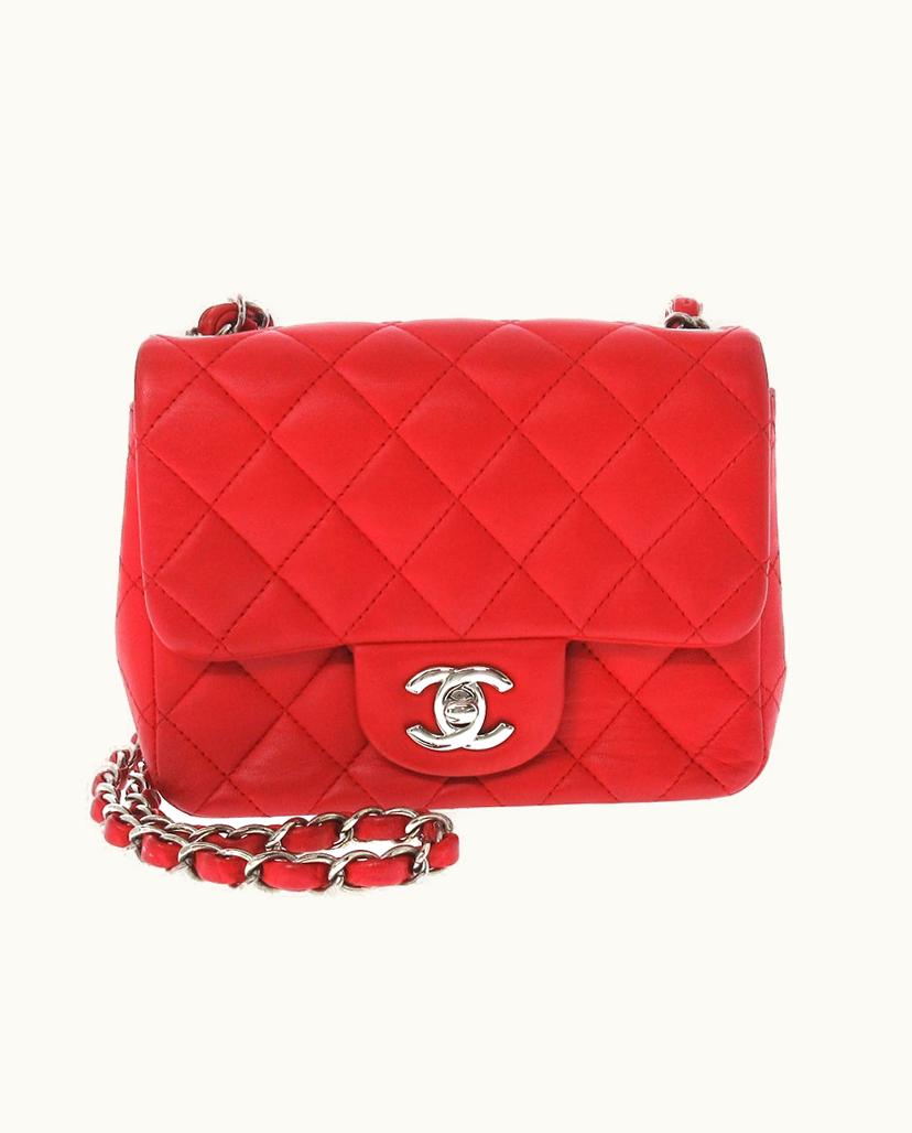 Chanel Chanel Mini Classic Lambskin Square Single Flap Handbag Red