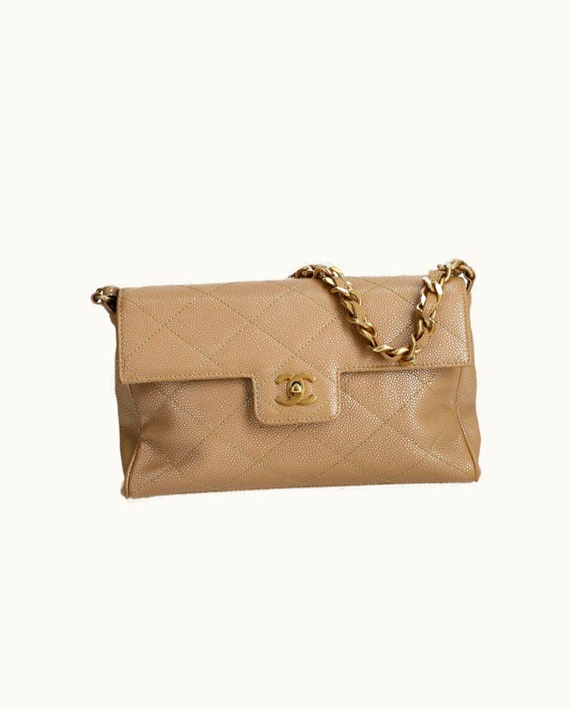 Chanel Chanel Single Flap Bag Caviar Leather Beige