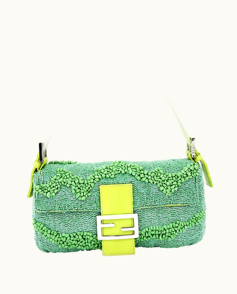 Fendi Fendi Baguette 2000 Embroidered Micro-Bead Women's Bag Green