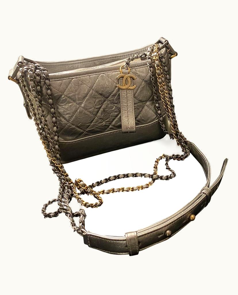 Chanel Chanel Gabrielle Small Shoulder Bag Silver Quilted Leather