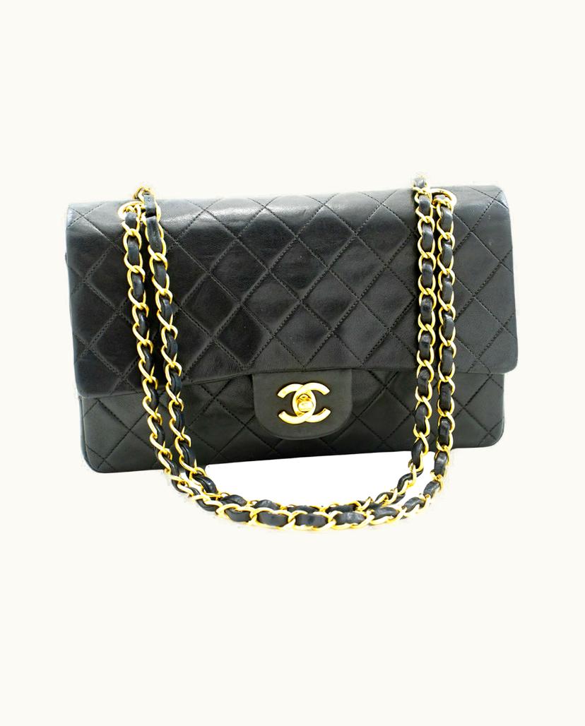 Chanel Chanel Double Flap Shoulder Bag Leather Black