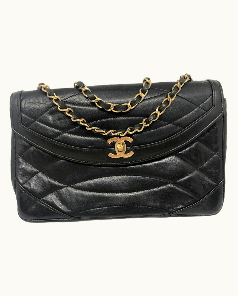 Chanel Chanel Vintage Wave Stitch Flap Bag Leather In Black & Burgundy