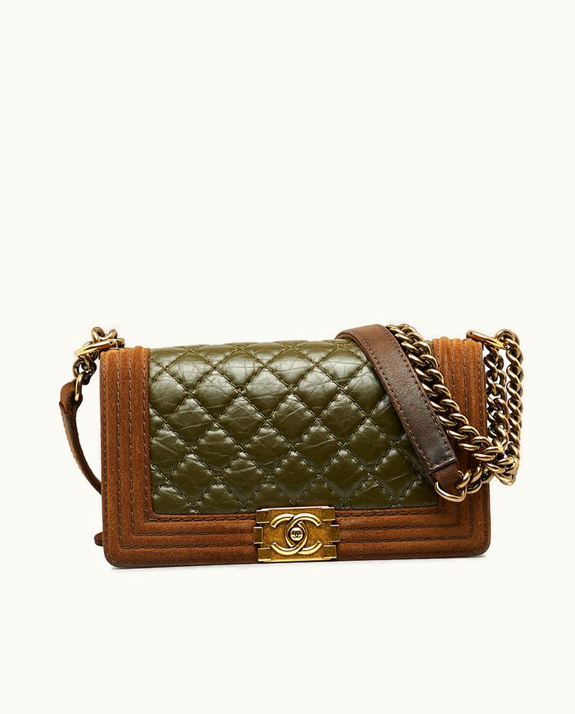 Chanel Chanel Small Boy Aged Calfskin Flap Bag Green Olive Brown