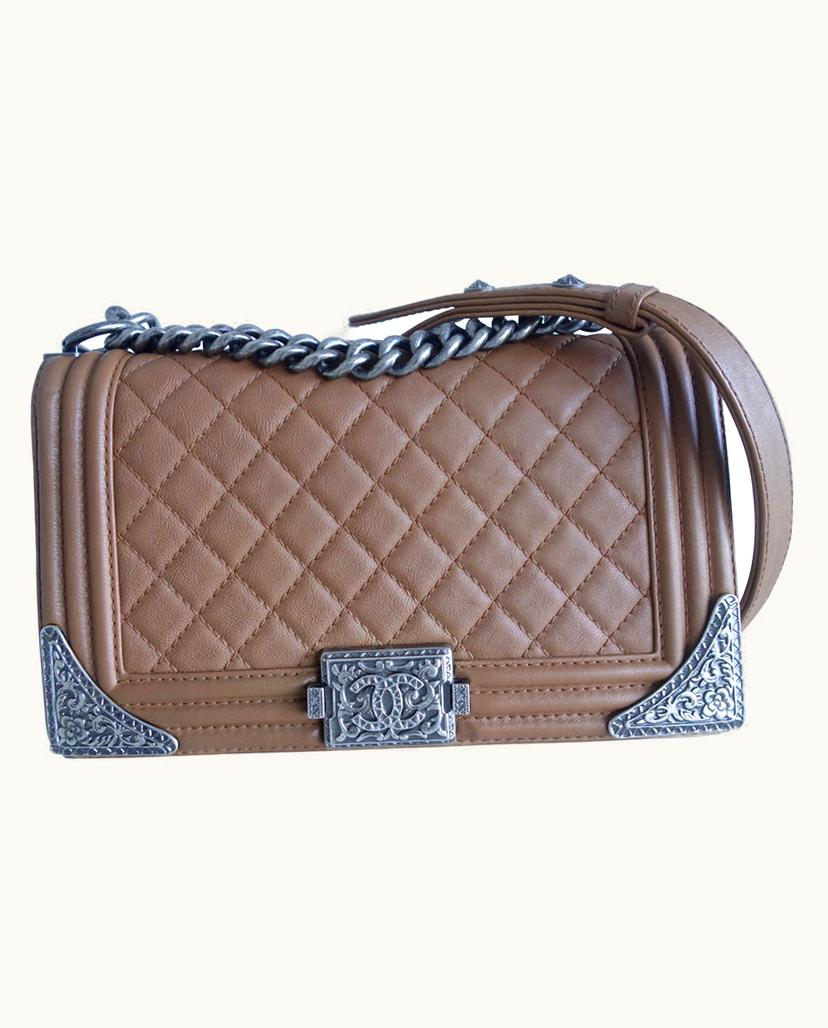 Chanel Chanel Boy Medium Bag Gold Quilted Calfskin Beige