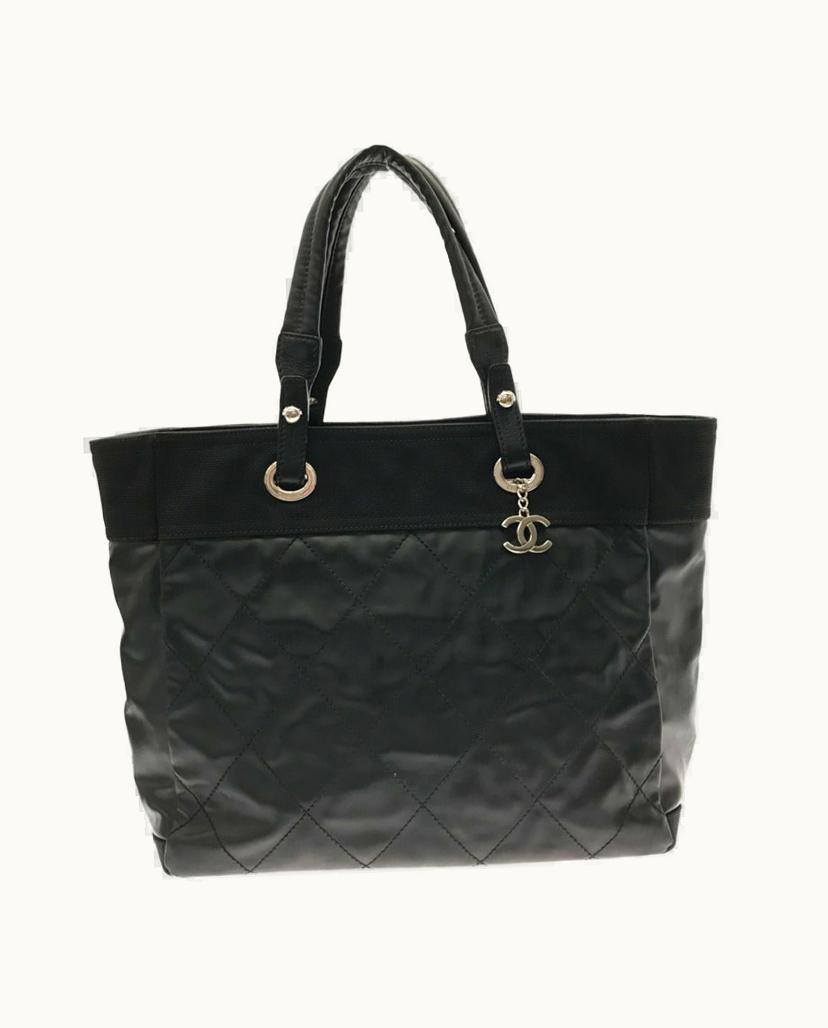 Chanel Chanel Paris Biarritz Tote MM Women's Canvas Black