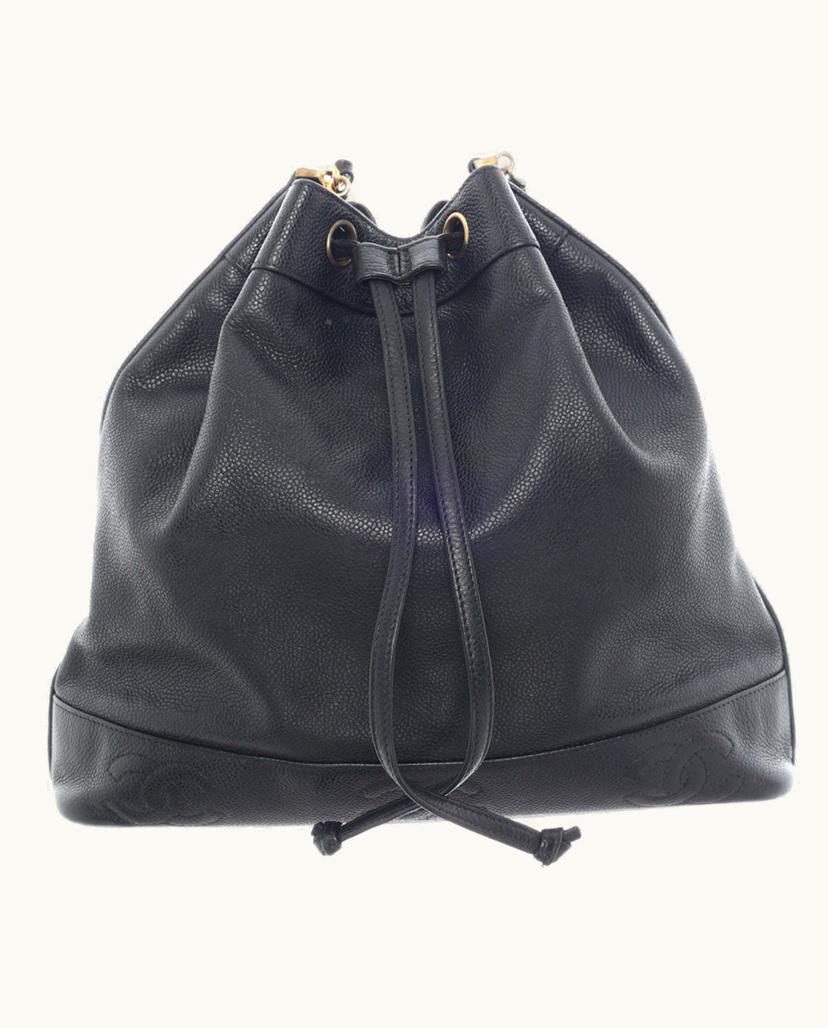 Chanel Chanel Embossed Black Leather Shoulder Bag with Pochette