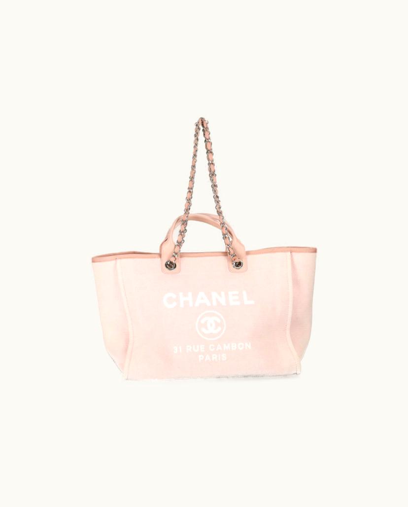 Chanel Chanel Deauville Medium Tote Bag Pink Canvas Silver-Tone Hardware