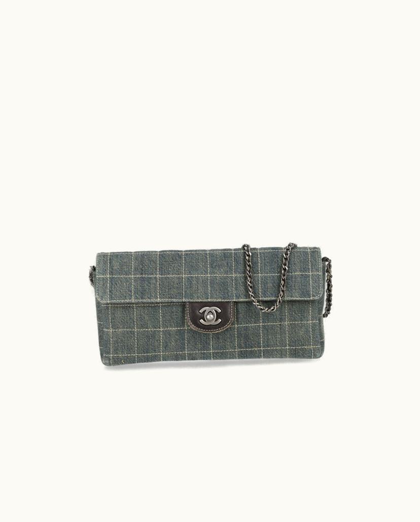 Chanel Chanel East West Chocolate Bar Shoulder Bag Denim Black Blue
