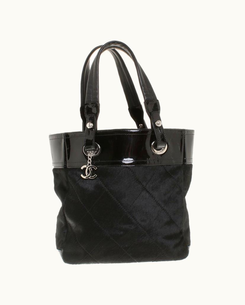 Chanel Chanel Classic Flap Handbag In Black Patent Leather and Pony Fur