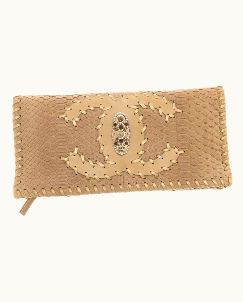 Chanel Chanel Reptile Leather Gemstone Clutch Bag Beige