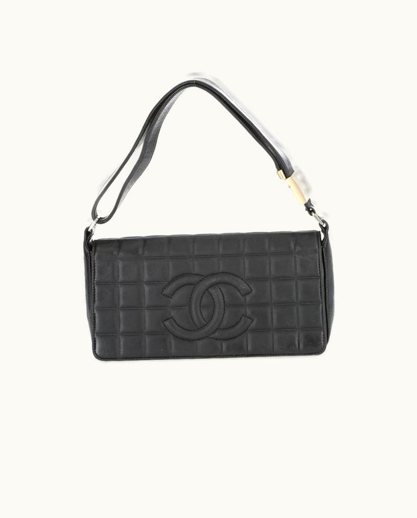 Chanel CHANEL Chocolate Bar Shoulder Bag Leather In Black