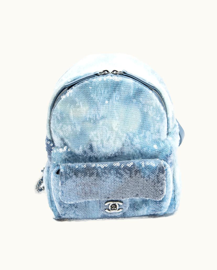Chanel BrandCo Paris Mini Waterfall Backpack Sequin Canvas Light Blue