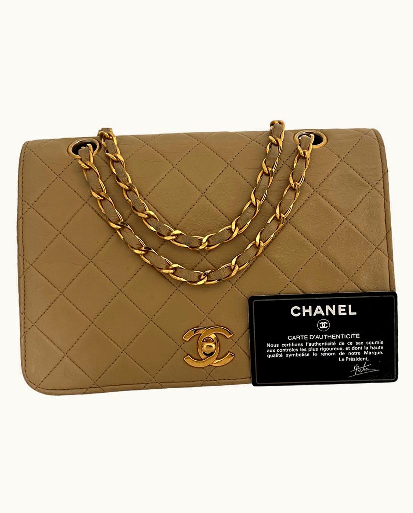 Chanel Chanel Timeless Classic Full Flap Small Bag Lambskin Leather Beige