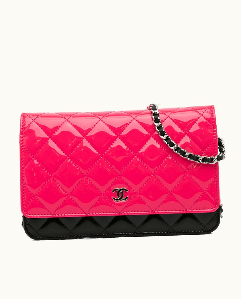 Chanel Chanel Bicolor Wallet On Chain Patent Leather In Pink/Black
