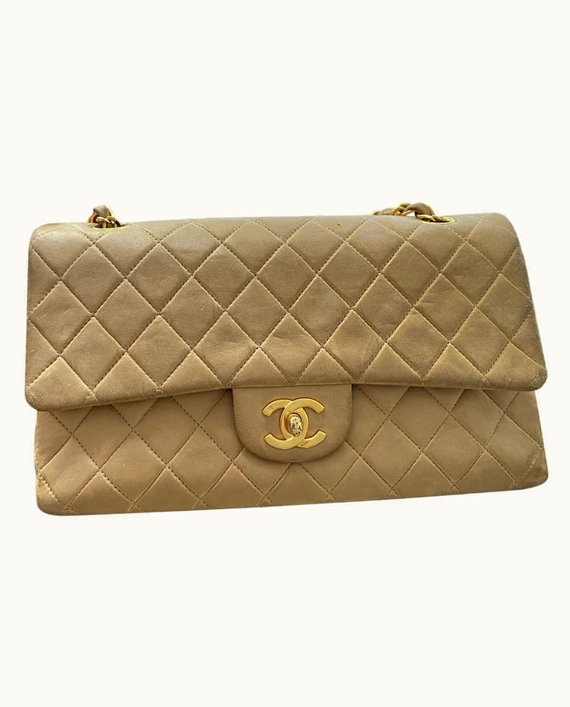 Chanel Chanel Vintage Flap Bag Leather Medium Beige