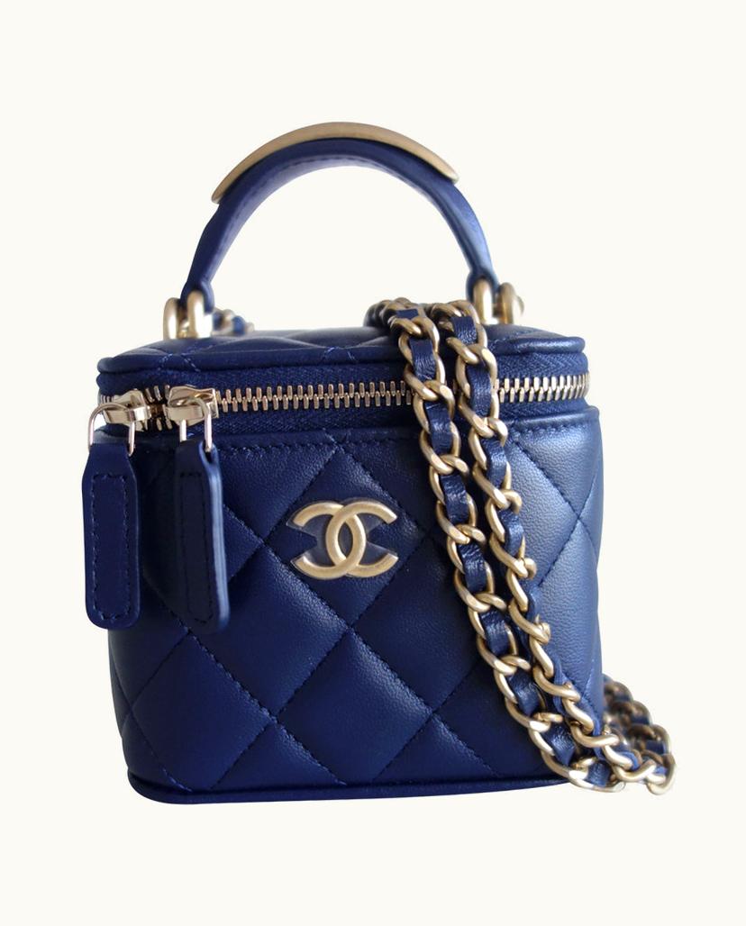 Chanel Chanel Women's Vanity Small Case With Chain Leather In Blue