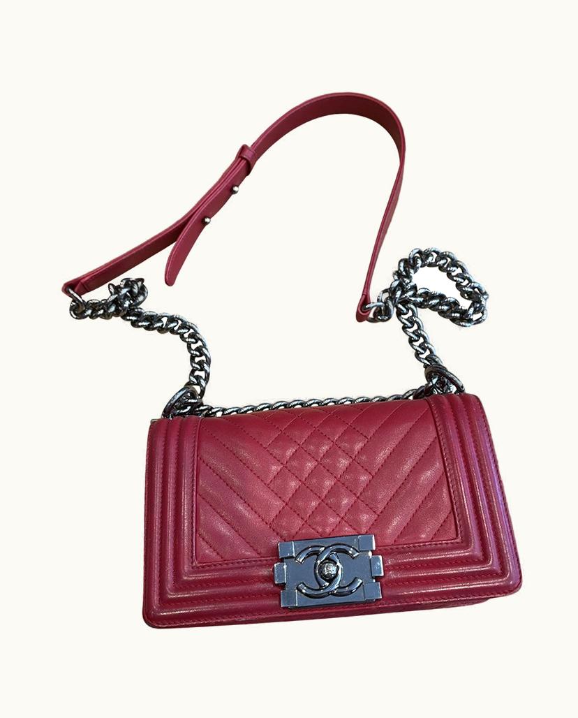 Chanel Chanel Boy 20cm Leather Bag in Fuchsia Red