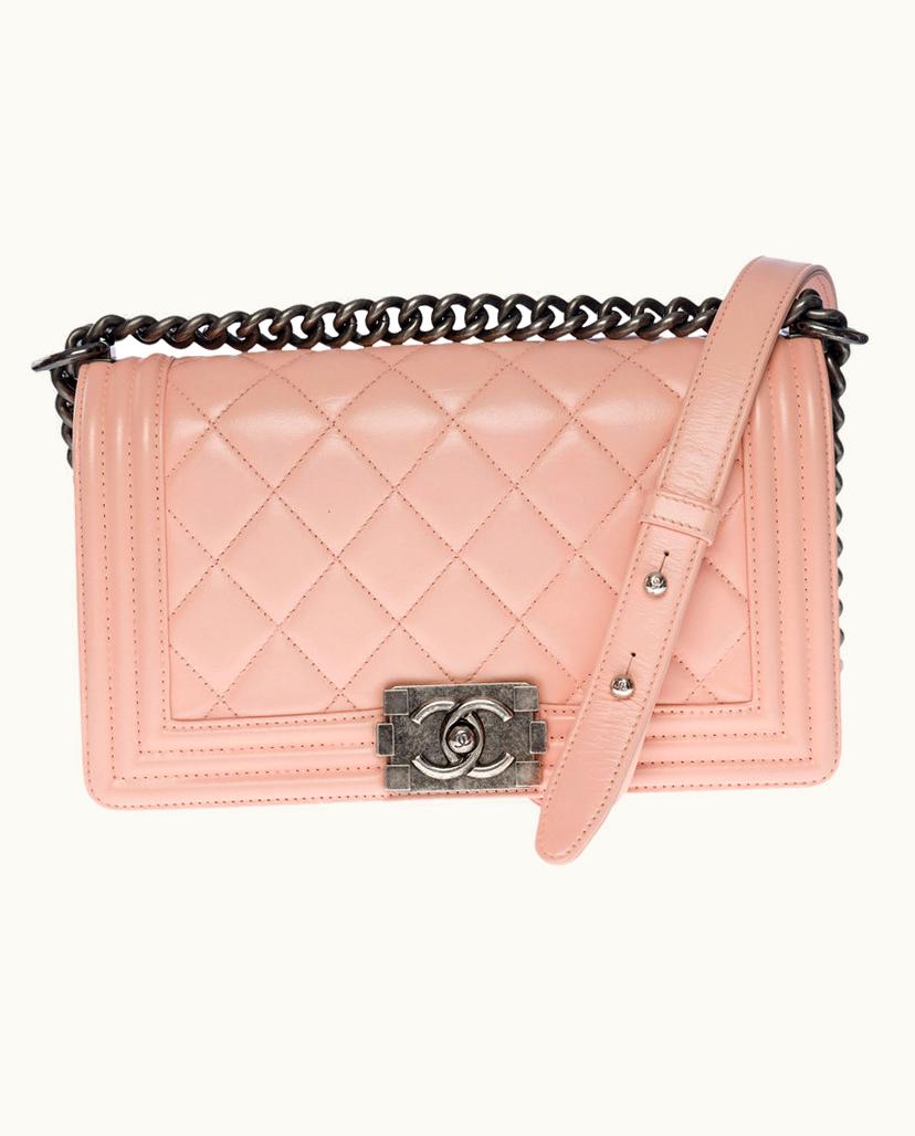 Chanel Chanel Boy Old Medium Sac Quilted Leather Shoulder Bag Pink