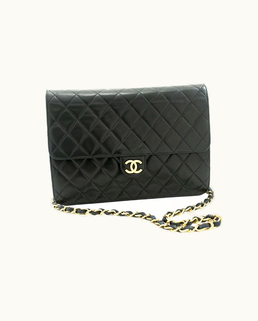 Chanel Chanel Timeless Chain Shoulder Bag Clutch Lambskin Leather Black