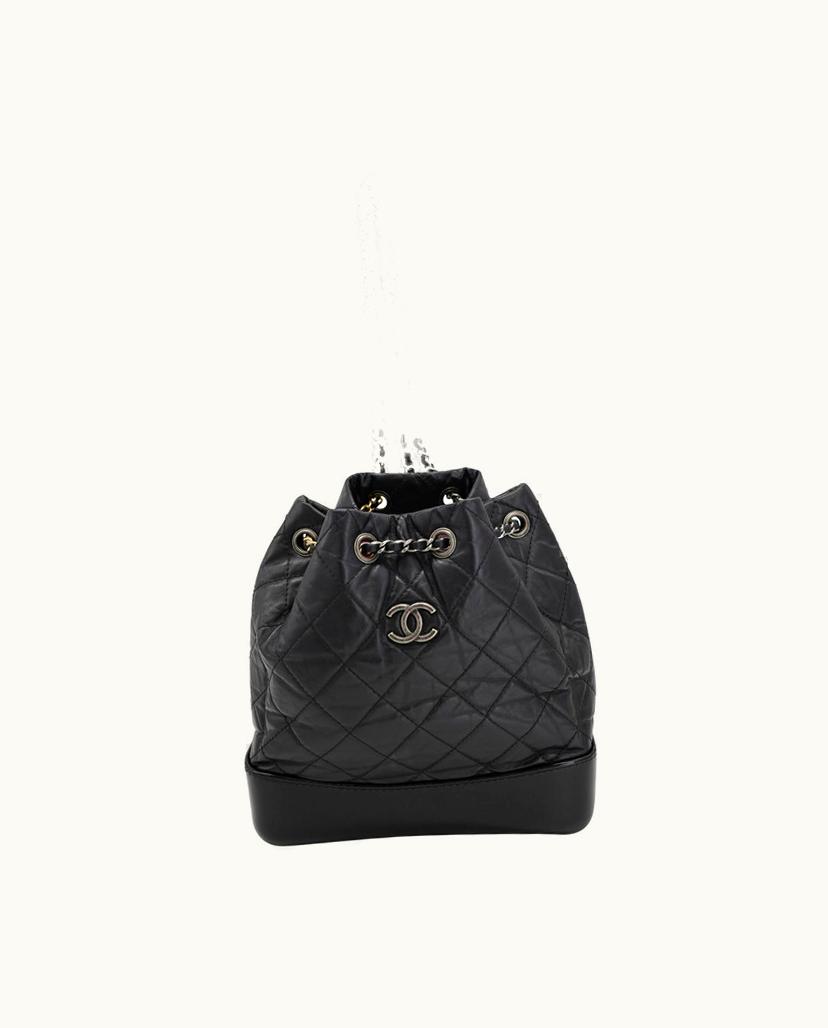 Chanel Chanel Quilted Gabrielle Backpack Aged Calfskin Leather Black