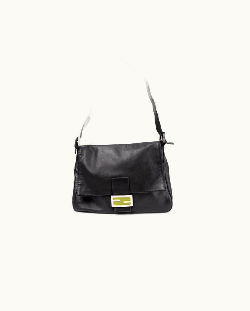 Fendi Fendi Mama Baguette Leather Shoulder Bag Black Green
