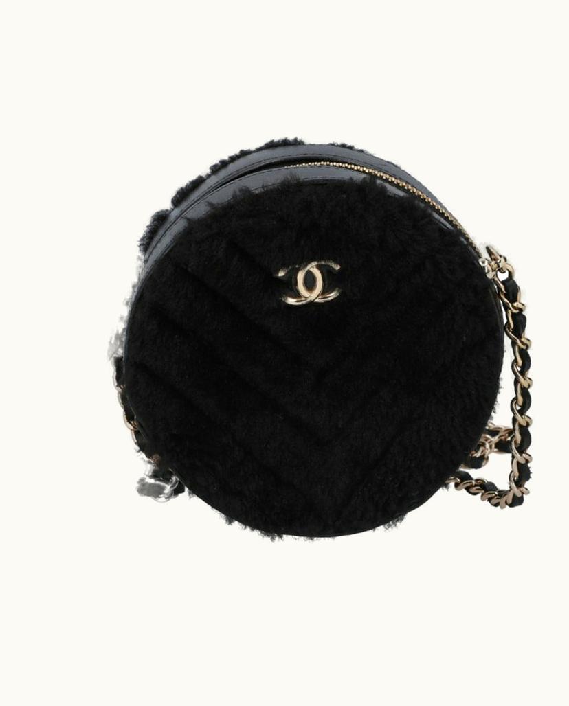 Chanel Chanel Chevron Crossbody Bag Black Fur