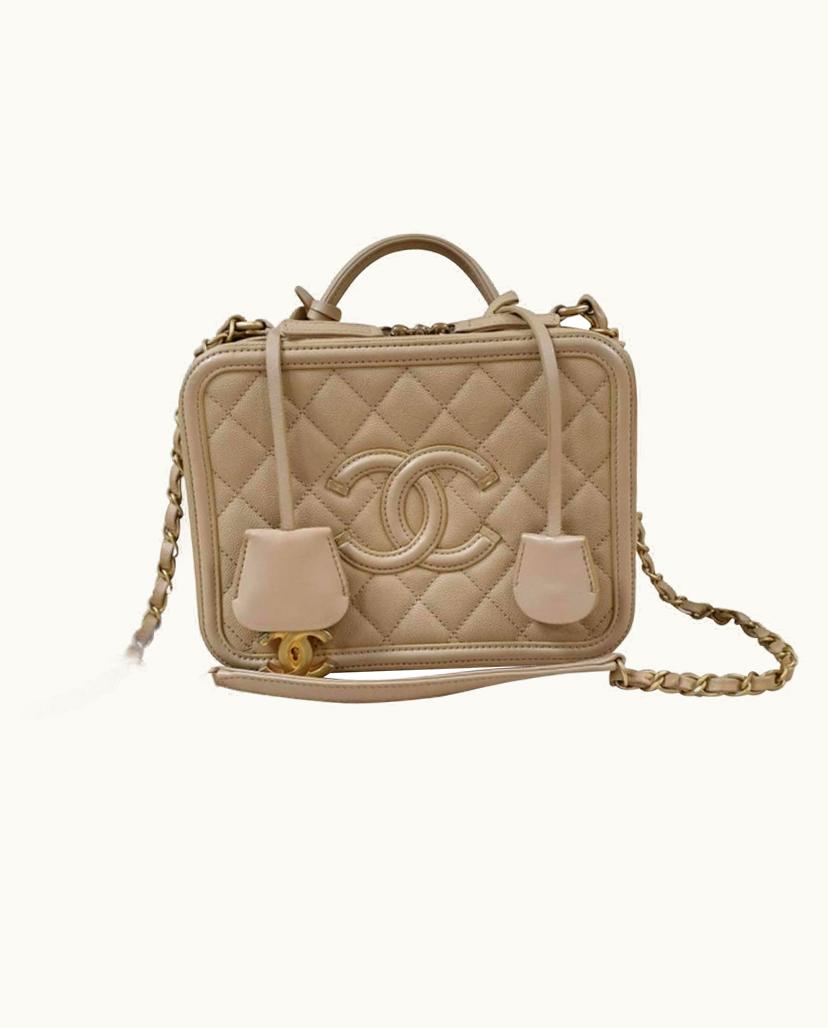 Chanel Chanel Women's Vanity Case Leather In Beige