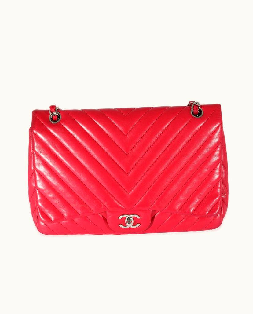 Chanel Chanel Jumbo Single Flap Bag Lambskin Chevron Pink