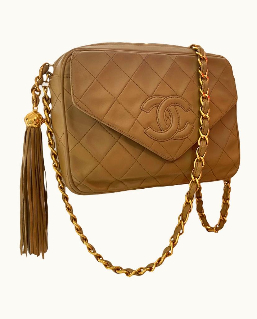 Chanel Chanel Vintage Gold Chain Tassel Matelassé Leather Shoulder Bag Biscuit