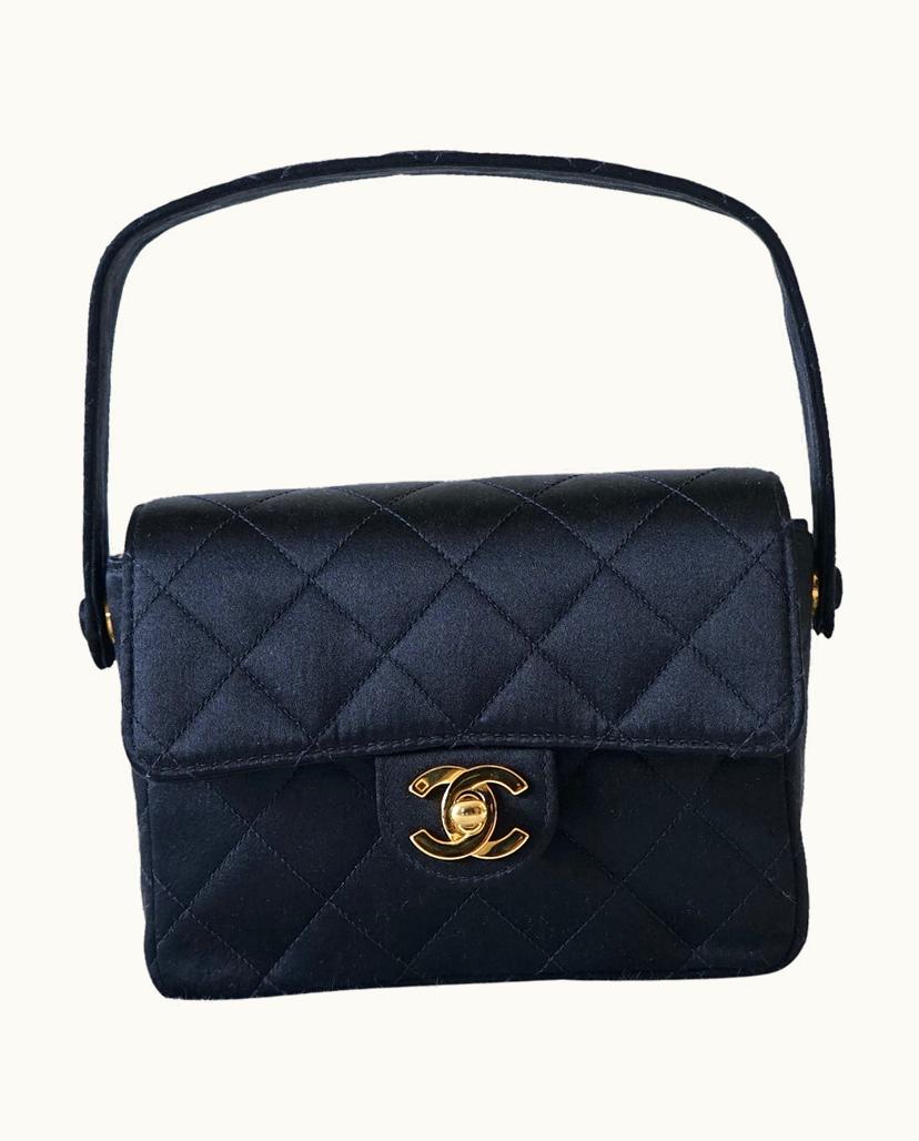 Chanel Chanel 1995 Vintage Mini Top Handle Bag Silk In Black