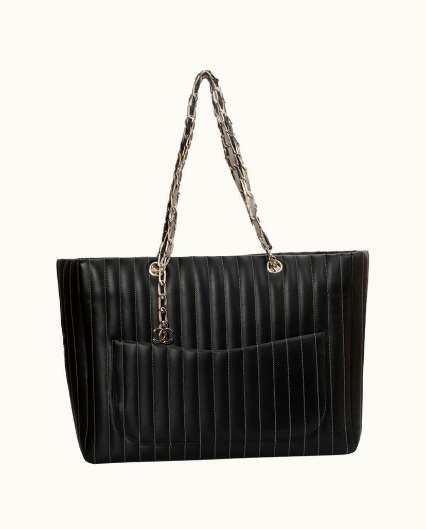 Chanel Chanel Mademoiselle Leather Tote Bag Black Grey Silver